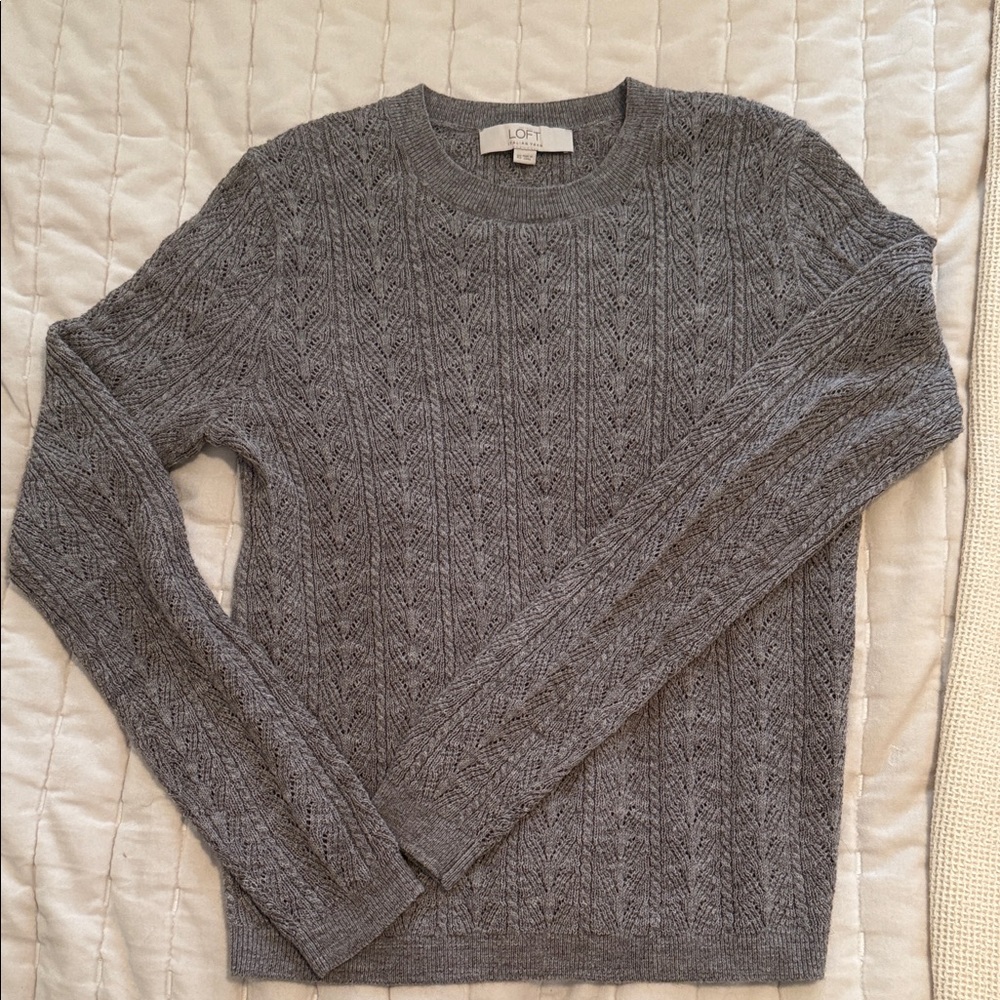 LOFT Italian Yarn Heather Gray Crewneck Sweater